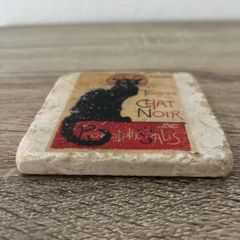 Tournée Du Chat Noir Tumbled Marble Art and Stone Coaster 3.75” 10.2oz